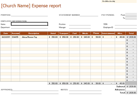 form report expense church forms cd record attendance pdf excel office microsoft format template expenses bonus freechurchforms calculate automatically below